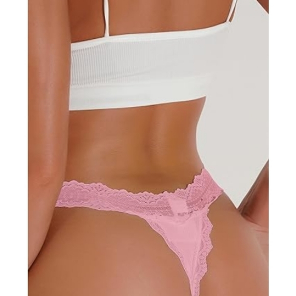 Milumia Women Sexy Panties Lace Cut Out Thongs Mid Waist Underwear Pink - Picture 5 of 8